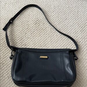 Navy Faux Leather Shoulder Bag